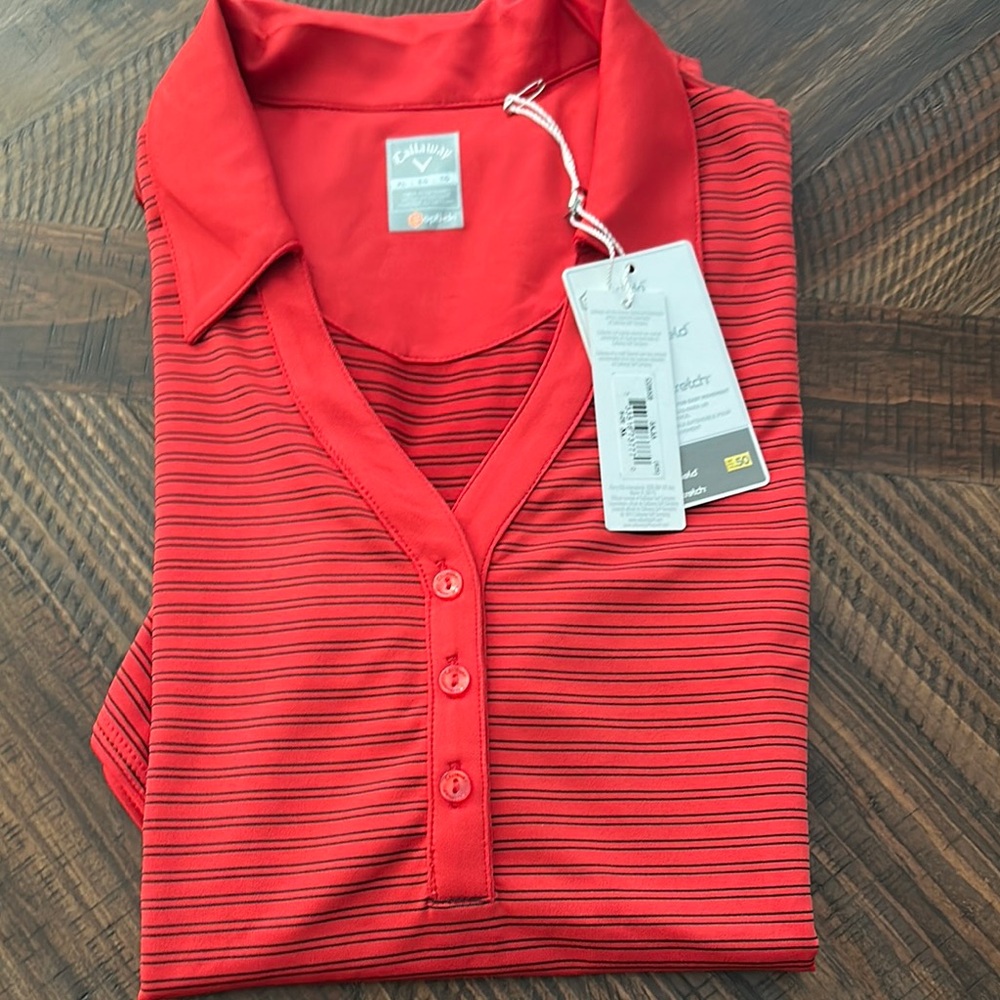 Callaway Red Striped Polo Shirt